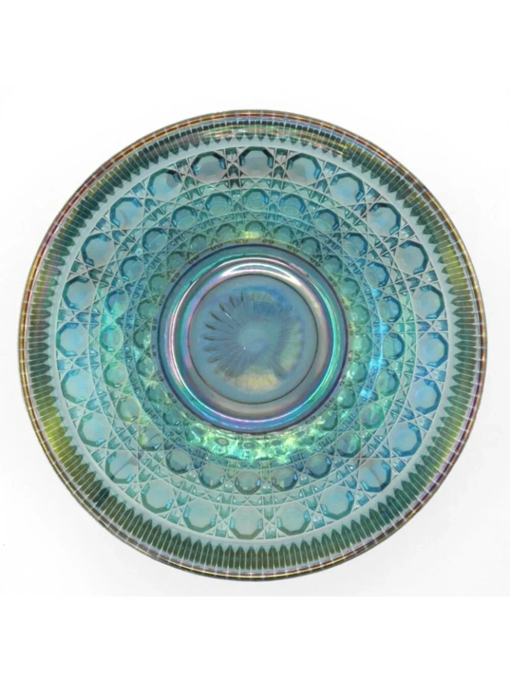 Iridescent Blue Carnival Glass 10 Inch Bowl Indiana Glass Windsor Pattern